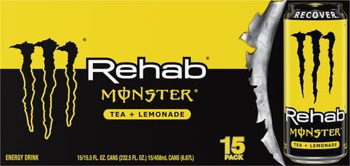 Monster Energy Rehab Tea + Lemonade + Energy, Energy Iced Tea, Energy Drink 15.5 Ounce (Pack of 15) : Grocery & Gourmet Food