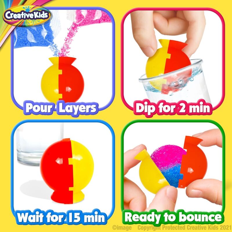 Creative Kids Magic Bouncy Balls - DIY STEM Toys - Science Kit for Kids - 25 Multicolor Bags & 5 Molds Makes Up to 43 Balls : Toys & Games