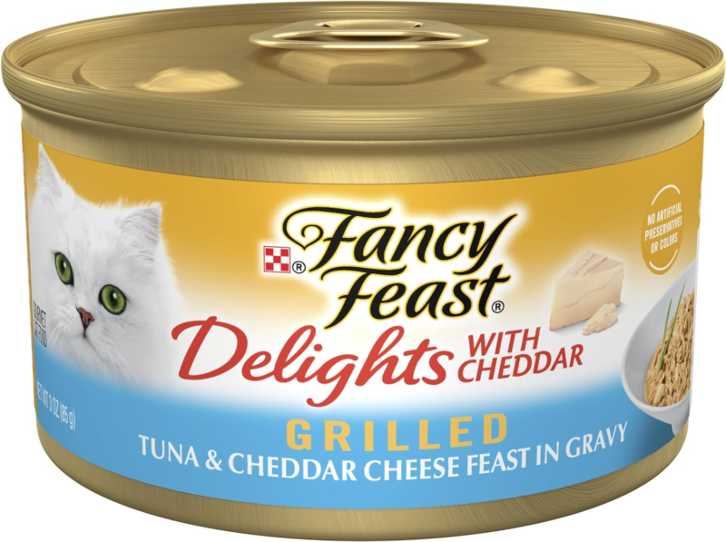 Purina Fancy Feast Delights With Cheddar Grilled Tuna and Cheddar Cheese Feast in Wet Cat Food Gravy Cat Food - (Pack of 24) 3 oz. Cans : Canned Wet Pet Food : Pet Supplies
