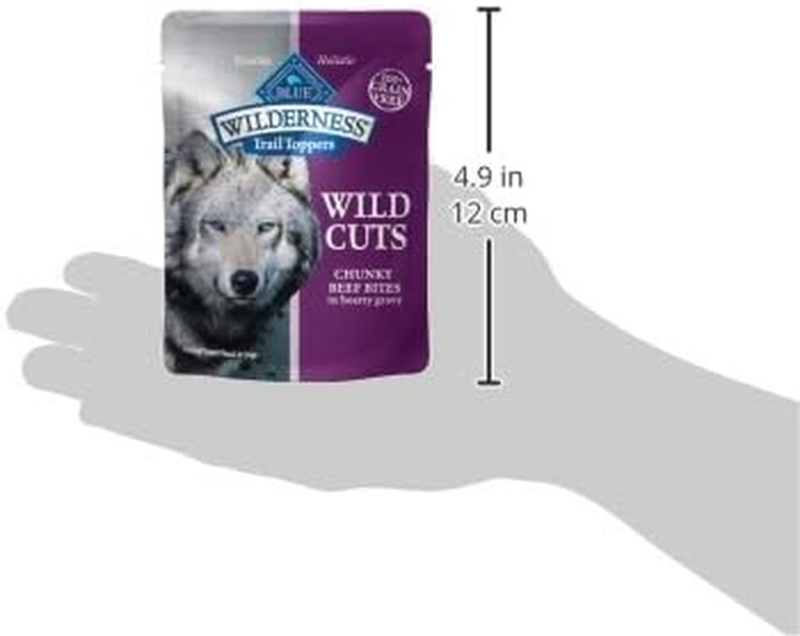 Blue Buffalo Wilderness Trail Toppers Wild Cuts Wet Dog Food, High-Protein & Grain-Free, Made with Natural Ingredients, Chunky Beef Bites in Hearty Gravy, 3-oz. Pouches, (24 Count)