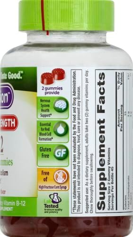 vitafusion Extra Strength Vitamin B12 Gummy Vitamins for Energy Metabolism Support and Nervous System Health Support, Cherry Flavored, America’s Number 1 Gummy Vitamin Brand, 45 Day Supply, 90 Count : Health & Household