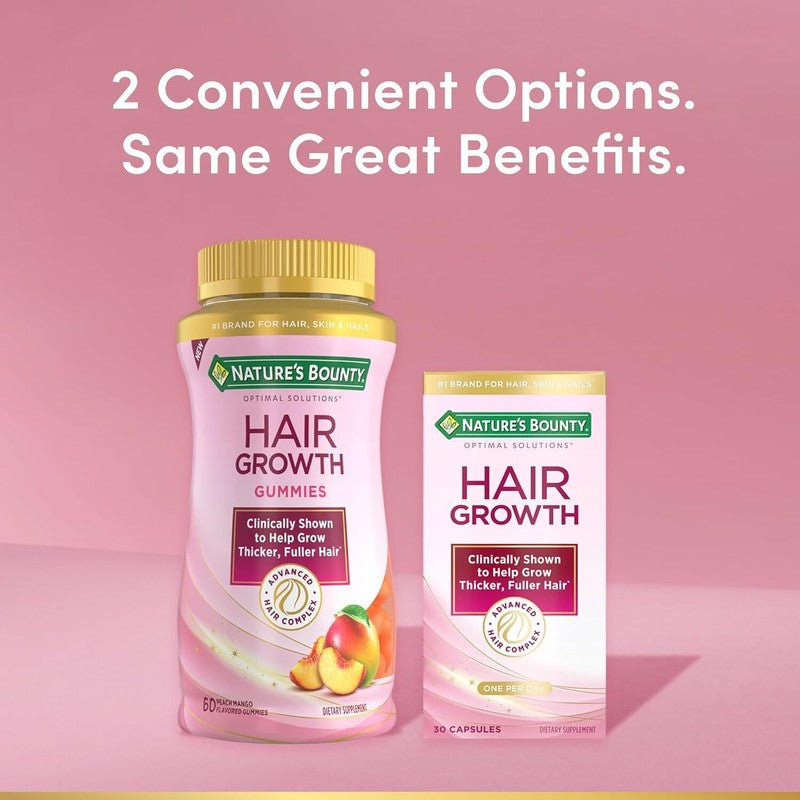 Nature’s Bounty Hair Growth Gummies for Supporting Thicker, Fuller Hair with Biotin, Silicon & Arginine, Peach Mango Flavor – Gluten Free, Contains No Lactose, Sodium or Fish, 60 Count/30 Servings : Health & Household