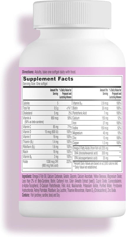 ONE A DAY Women's Prenatal 1 Multivitamin, Supplement for Before, During, and Post Pregnancy, Including Vitamins A, C, D, E, B6, B12, and Omega-3 DHA, 90 Count (Packaging May Vary) : Health & Household