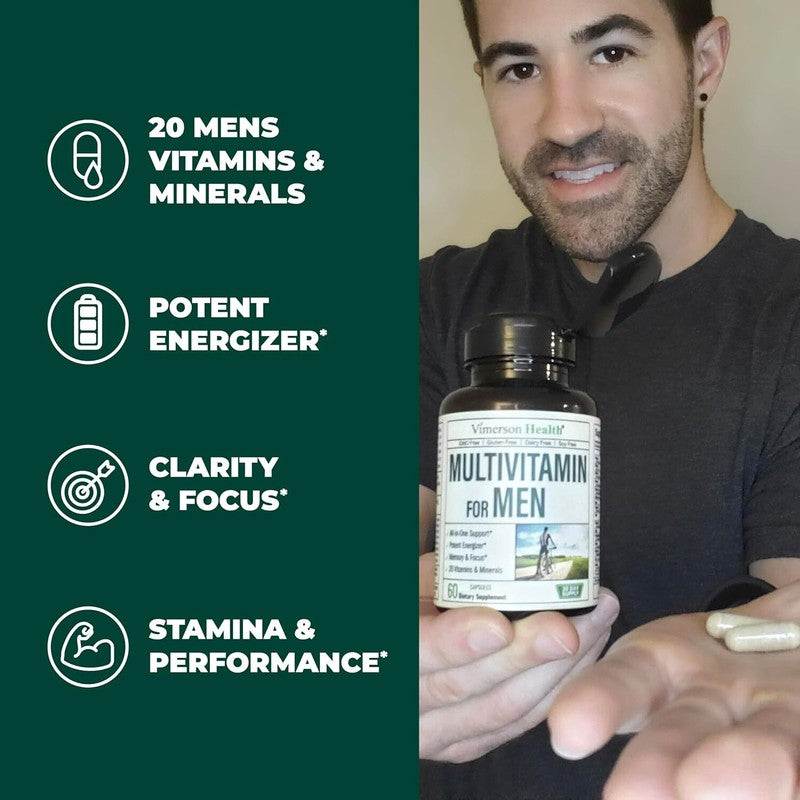 Multivitamin for Men with Vitamin A C D E B12 Zinc Energy Focus Health 60 Capsul
