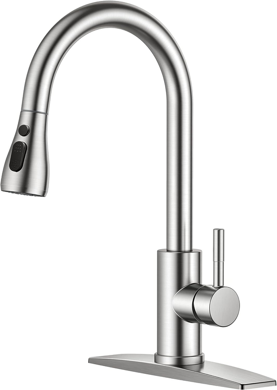 FORIOUS Kitchen Faucets with Pull Down Sprayer, Brushed Nickel, High Arc Single Handle Classic Stainless Steel Sink Faucet 1 or 3 Hole, Suitable for Farmhouse Camper Laundry Rv Bar - Amazon.com