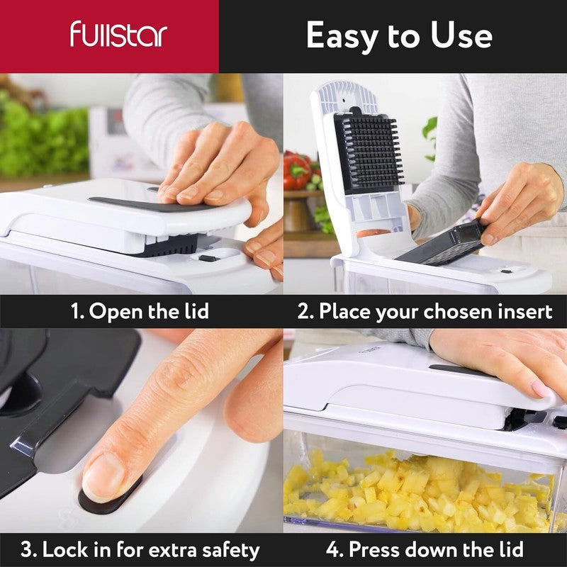 Fullstar Vegetable Chopper and Spiralizer - Food Chopper with Container, Fruit Slicer, Kitchen Gadgets & Accessories, Home Essentials (4 in 1, White): Home & Kitchen