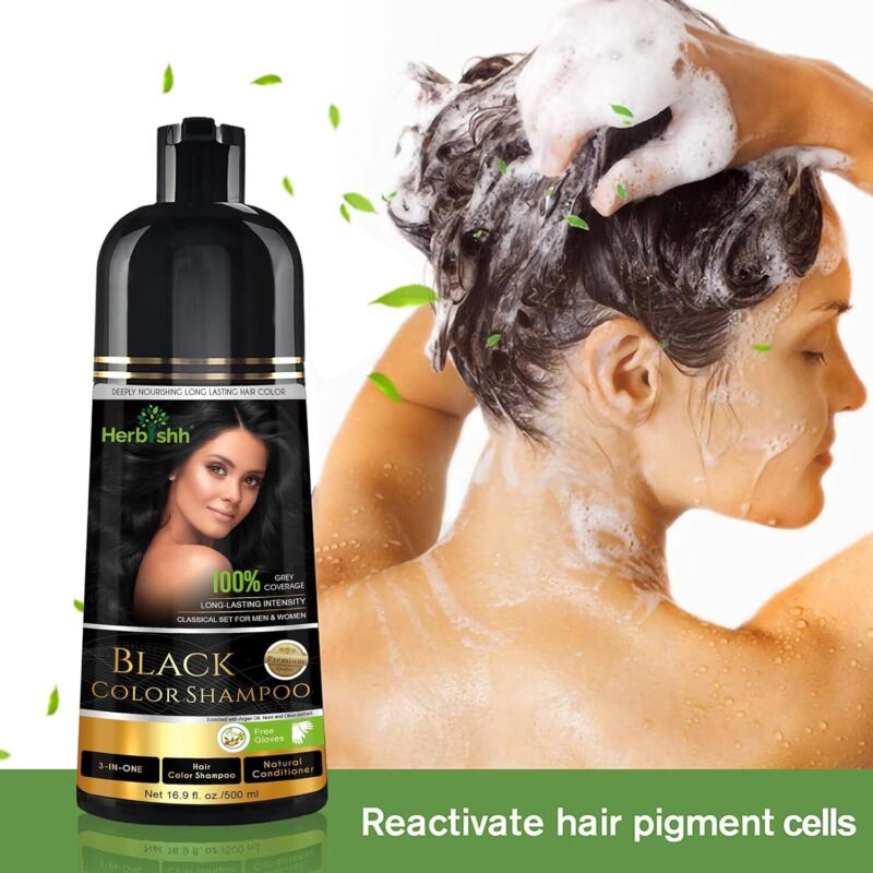 Herbishh Hair Color Shampoo for Gray Hair – Magic Hair Dye Shampoo – Colors Hair in Minutes–Long Lasting–500 Ml–3-In-1 Hair Color–Ammonia-Free (Black) : Beauty & Personal Care
