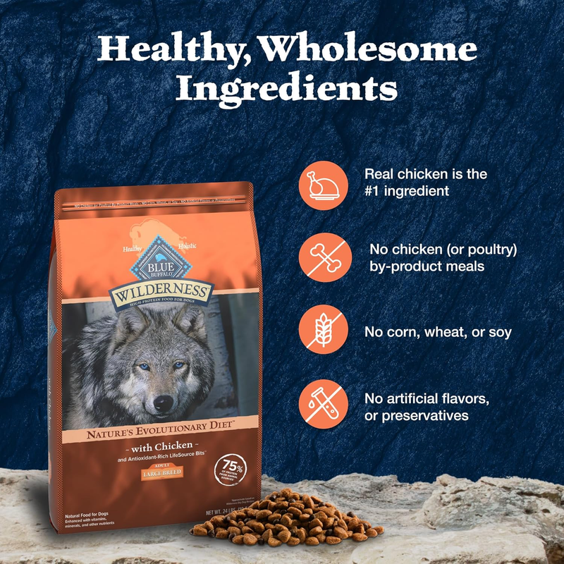 Blue Buffalo Wilderness Large Breed Adult Dry Dog Food Wholesome Grains Natural Ingredients Chicken : Sports & Outdoors