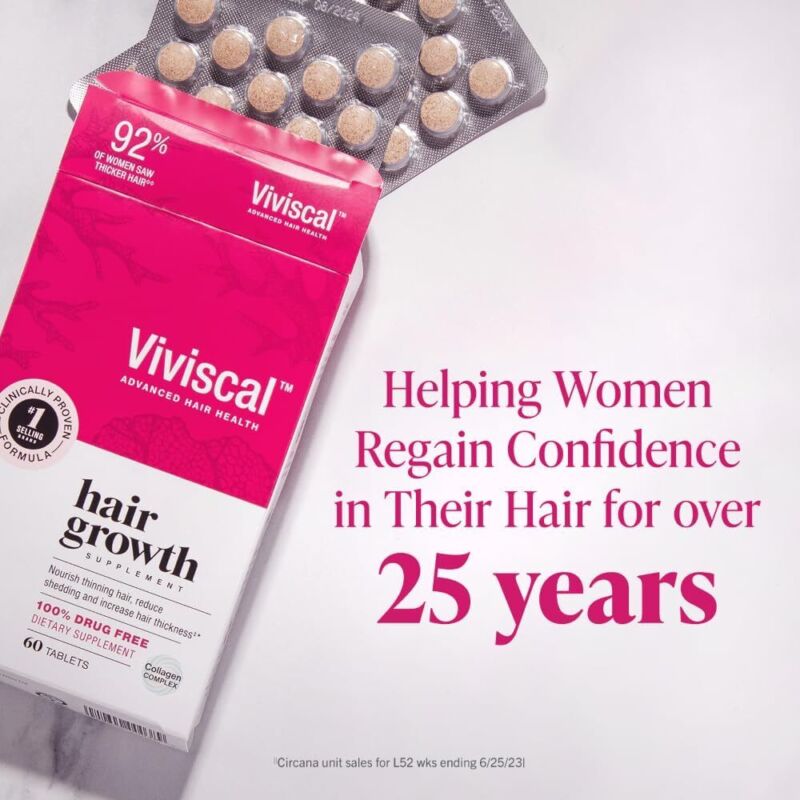 Viviscal Women's Hair Growth Supplement – Nourish Thinning Hair and Increase Hair Thickness – With AminoMar Collagen, Biotin, Zinc, Vitamin C, and Iron – 60 Tablets (30-Day Supply) : Beauty & Personal Care