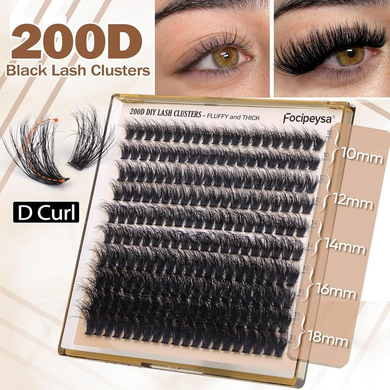 Focipeysa Lash Extension Kit Thick Eyelash Extension Kit 10-18mm Volume Lash Clusters 200D Individual Eyelashes Kit with Lash Bond, Lash Remover, Lash Applicator, DIY Lashes Extension : Beauty & Personal Care