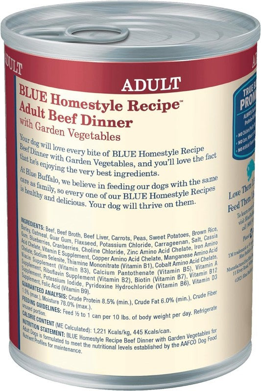 Blue Buffalo Homestyle Recipe Adult Wet Dog Food, Made with Natural Ingredients, Beef Dinner With Garden Vegetables, 12.5-oz Cans (12 Count): Pet Supplies: Amazon.com