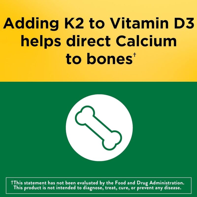 Nature Made Vitamin D3 K2, 5000 IU (125 mcg) Vitamin D, Dietary Supplement for Bone, Teeth, Muscle and Immune Health Support, 30 Softgels, 30 Day Supply : Health & Household