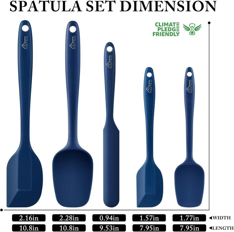 HOTEC Food Grade Silicone Rubber Spatula Set Kitchen Utensils for Baking, Cooking, and Mixing High Heat Resistant Non Stick Dishwasher Safe BPA-Free Classic Blue Set of 5: Home & Kitchen