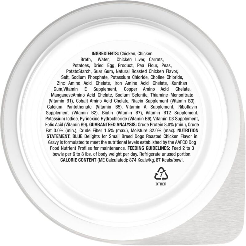 Blue Buffalo Delights Small Breed Natural Wet Dog Food, Rotisserie Chicken Flavor in Gravy, 3.5-oz Cups, 12 Count