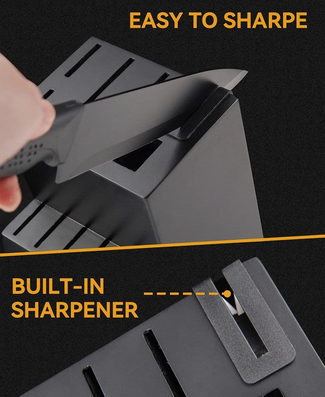 Knife Set, 15 Pcs Kitchen Knife Set with Block Self Sharpening, Dishwasher Safe, 6 Steak Knives, Anti-slip handle, Black: Home & Kitchen