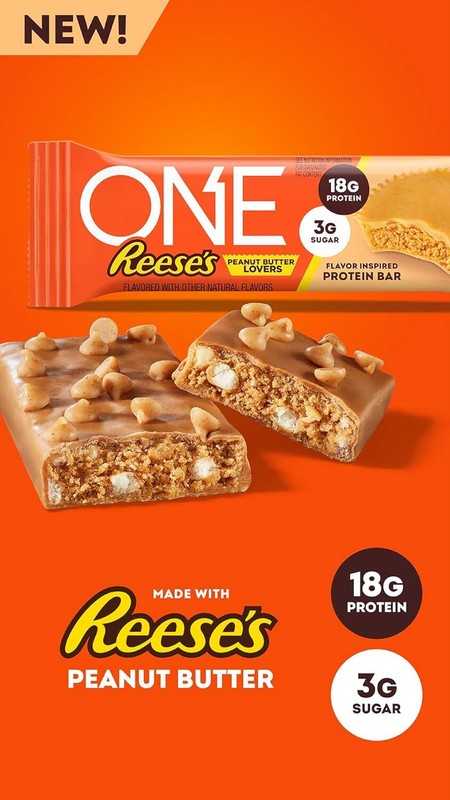 ONE Protein Bars, Reese's Peanut Butter Lovers, Gluten Free with 18g Protein and 3g Sugar, Pantry Staples, 2.12 oz (12 Count)