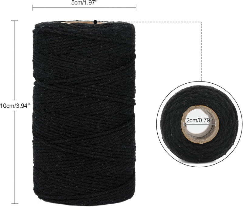 G2PLUS Black String, 2MM 328 Feet Natural Cotton String for Crafts, Black Cotton Bakers Twine String, Packing String for Gift Wrapping, DIY Arts and Crafts, Halloween, Christmas Decor : Tools & Home Improvement