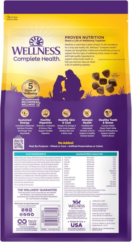 Wellness Complete Health Dry Dog Food, Wholesome Grains, Natural, Whitefish & Sweet Potato, (5-Pound Bag) : Pet Supplies