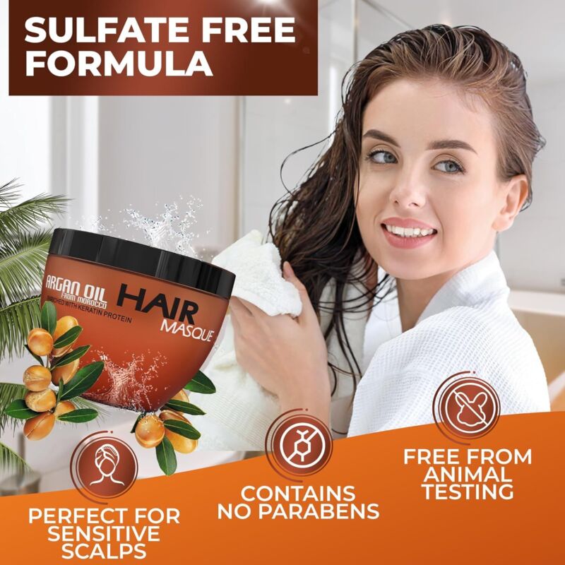 Moroccan Argan Oil Hair Mask - Sulfate Free, Anti Frizz Hydrating Care for Women and Men - Deep Moisturizing Conditioner Treatment for Color Treated, Curly, Damaged, Frizzy and Dry Hair : Beauty & Personal Care