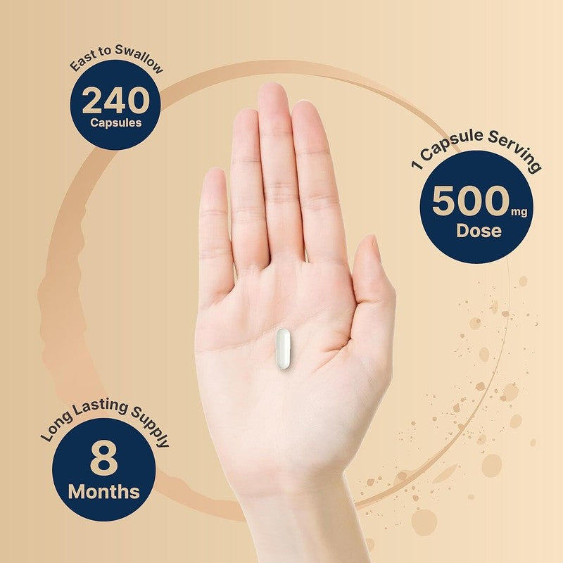 Magnesium Glycinate Capsules 500mg | 240 Count, 100% Chelated & Purified, 3rd Party Tested, Non-GMO & Gluten Free : Health & Household