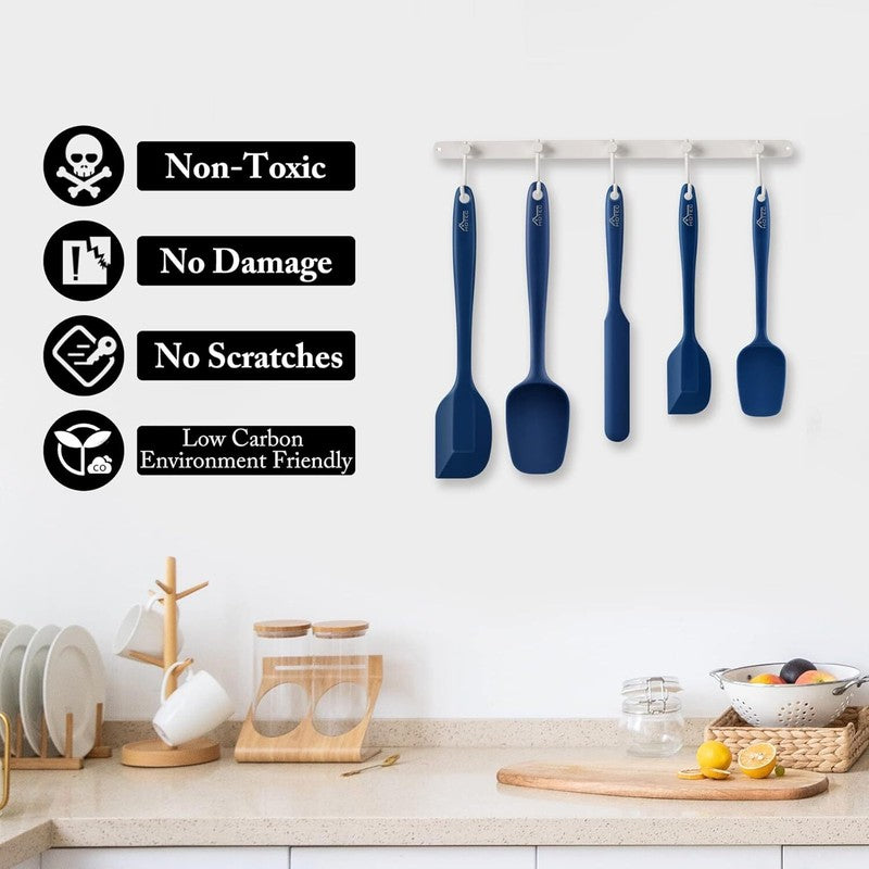 HOTEC Food Grade Silicone Rubber Spatula Set Kitchen Utensils for Baking, Cooking, and Mixing High Heat Resistant Non Stick Dishwasher Safe BPA-Free Classic Blue Set of 5: Home & Kitchen