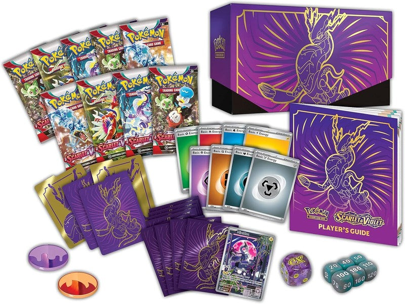 Pokémon TCG: Scarlet and Violet Elite Trainer Box - Miraidon Purple (1 Full Art Promo Card, 9 Boosters and Premium Accessories) : Toys & Games
