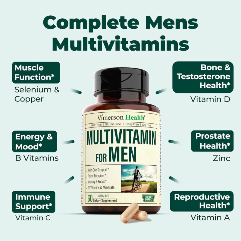 Multivitamin for Men with Vitamin A C D E B12 Zinc Energy Focus Health 60 Capsul