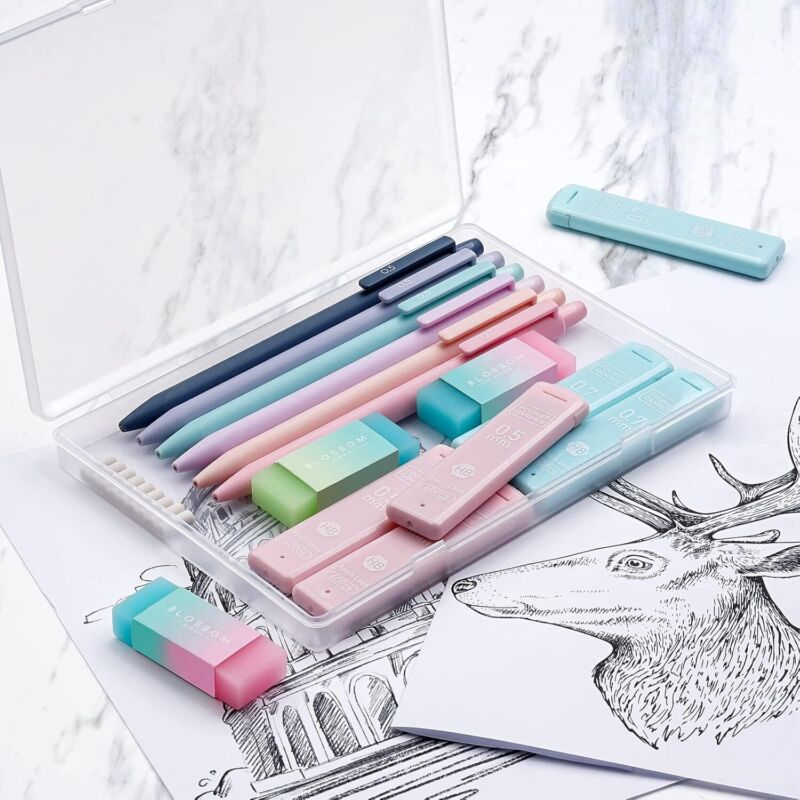 Four Candies Cute Mechanical Pencil Set, 6PCS Pastel Mechanical Pencils 0.5 & 0.7mm with 360PCS HB Pencil Leads, 3PCS Erasers and 9PCS Eraser Refills, Aesthetic Mechanical Pencils for Girls Writing : Office Products