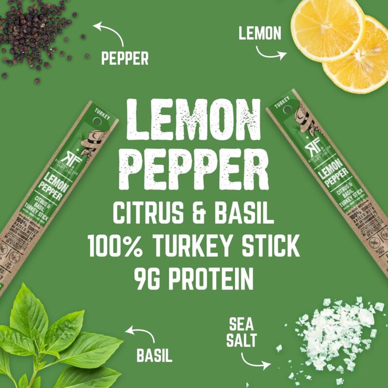 Righteous Felon Meat Sticks | 100% Turkey Sticks | Gluten Free & Keto Meat Sticks | Low Sugar & High Protein Turkey Sticks| Healthy Snack for Adults | Jerky Gifts for Men | Lemon Pepper, 10 Pack : Grocery & Gourmet Food