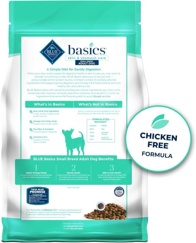 Blue Buffalo Basics Grain-Free Dry Dog Food for Small Breed Adult Dogs, Limited Ingredient Diet, Lamb Recipe, 11-lb. Bag : Pet Supplies