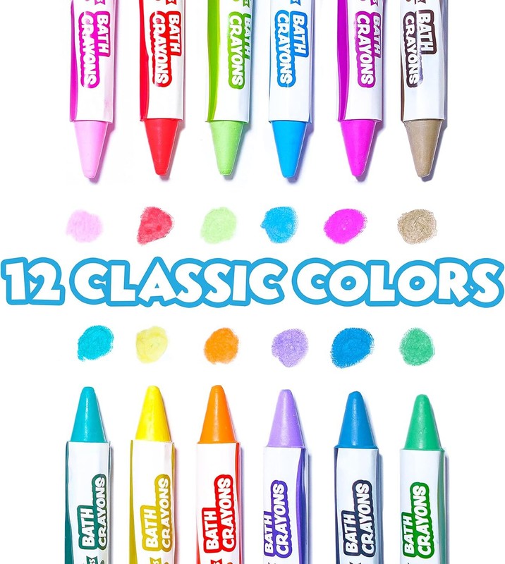 Tub Works® Smooth™ Bath Crayons Bath Toy, 12 Pack | Nontoxic, Washable Bath Crayons for Toddlers & Kids | Unique Formula Draws Smoothly & Vividly on Wet & Dry Tub Walls | Hexagon Grip Bathtub Crayons : Toys & Games