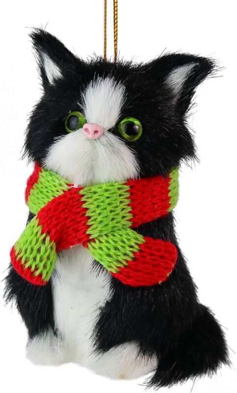 Ornativity Christmas Mini Cat Ornament - Furry Black Kitty Kitten with Scarf Xmas Holiday Tree Hanging Decoration 3" : Home & Kitchen