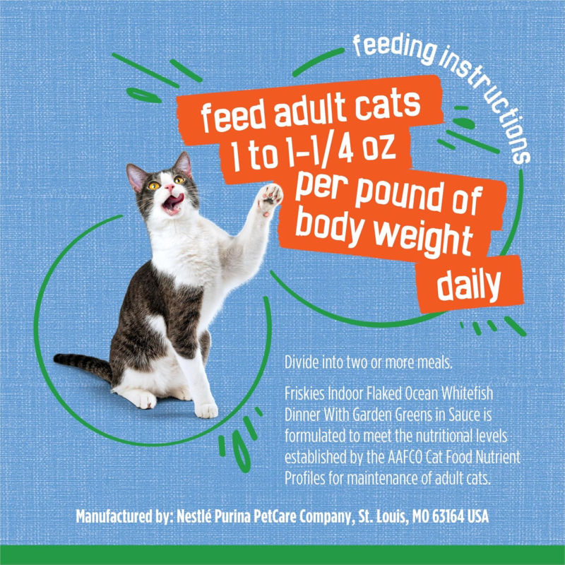 Purina Friskies Indoor Cat Food Flaked Ocean Whitefish Dinner With Garden Greens in Sauce - (Pack of 24) 5.5 oz. Cans : Canned Wet Pet Food : Pet Supplies