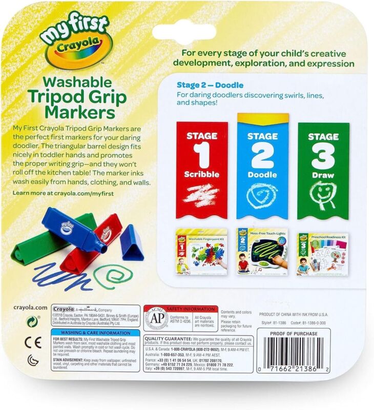 Crayola Triangle Toddler Markers (8ct), Easy Grip Washable Markers for Toddlers, Arts & Crafts Supplies, Coloring for Young Kids, Nontoxic : Toys & Games