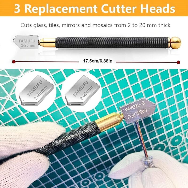 Glass Cutters Tools 2-20mm for Thick Glass Tiles Mirror Mosaic Cutting- Glass Cutting Tool with Automatic Oil Feed, Glass Cutter with Ergonomic Handle and 3 Carbide Tips - Amazon.com