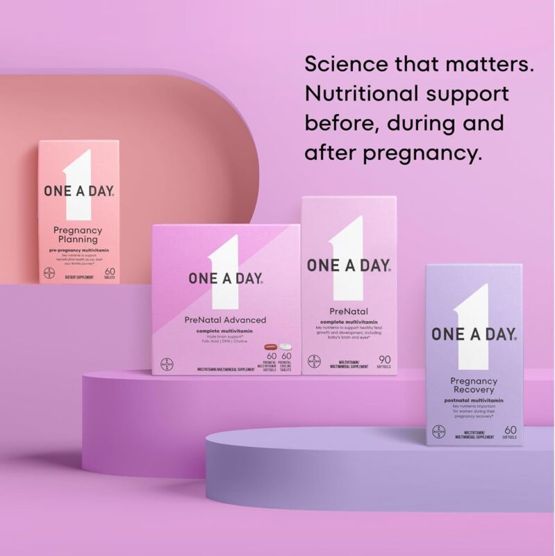ONE A DAY Women's Prenatal 1 Multivitamin, Supplement for Before, During, and Post Pregnancy, Including Vitamins A, C, D, E, B6, B12, and Omega-3 DHA, 90 Count (Packaging May Vary) : Health & Household