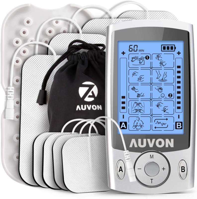 AUVON Dual Channel TENS Unit Muscle Stimulator Machine with 20 Modes, 2" and 2"x4" TENS Unit Electrode Pads : Health & Household