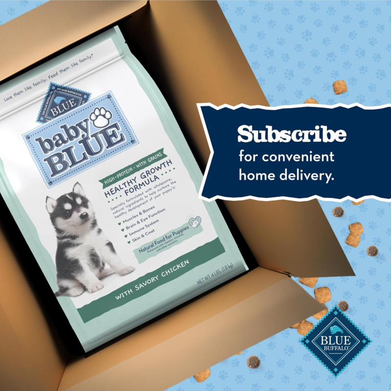 Blue Buffalo Baby Blue Natural Dry Food for Puppies, Healthy Growth Formula with DHA, High-Protein Savory Chicken Recipe, 4-lb. Bag