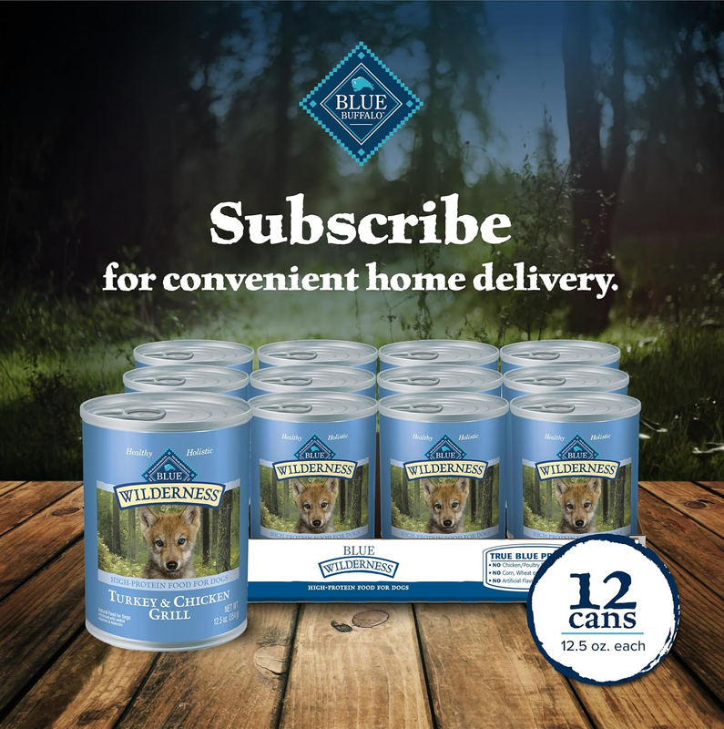 Blue Buffalo Wilderness Natural High-Protein & Grain-Free Wet Food for Puppies, Turkey & Chicken, 12.5-oz. Cans, 12 Count