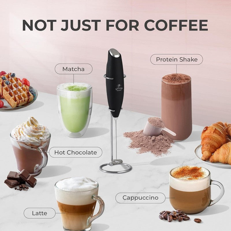 Zulay Kitchen Powerful Milk Frother Wand With 2 Duracell Batteries - Ultra Fast Handheld Drink Mixer - Electric Whisk Foam Maker for Coffee, Lattes, Cappuccino, Matcha, Hot Chocolate & Creamer - Black: Home & Kitchen