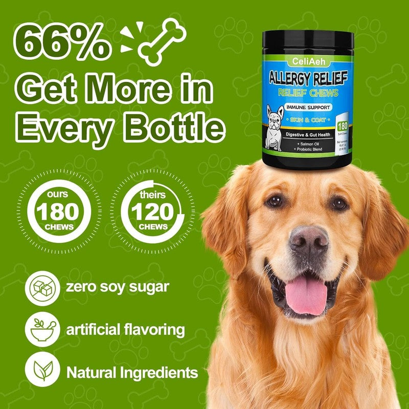 Dog Allergy Itch Relief Chews Anti Itch Immune Treats with Probiotics and Colostrum for Dry Skin Licking Seasonal Allergies Skin & Coat Supplement, Immunity Omega 3 6 9 Fish Salmon Oil : Pet Supplies