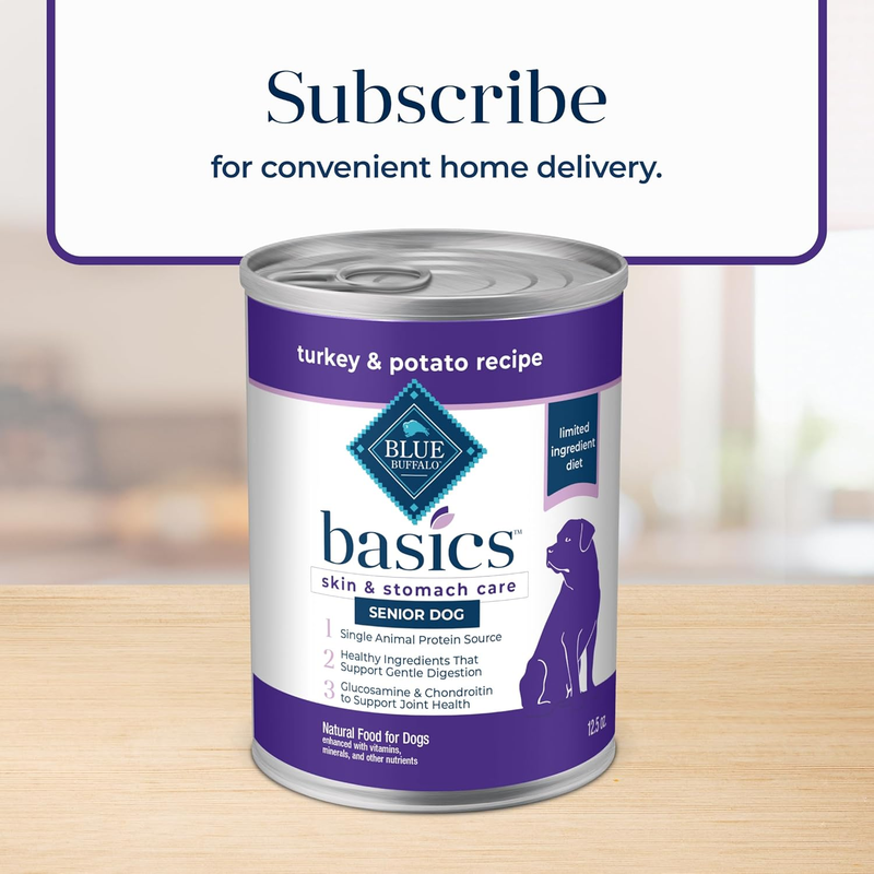 Blue Buffalo Basics Grain-Free Senior Wet Dog Food, Skin & Stomach Care, Limited Ingredient Diet, Turkey Recipe, 12.5-oz. Cans, 12 Count: Pet Supplies: Amazon.com