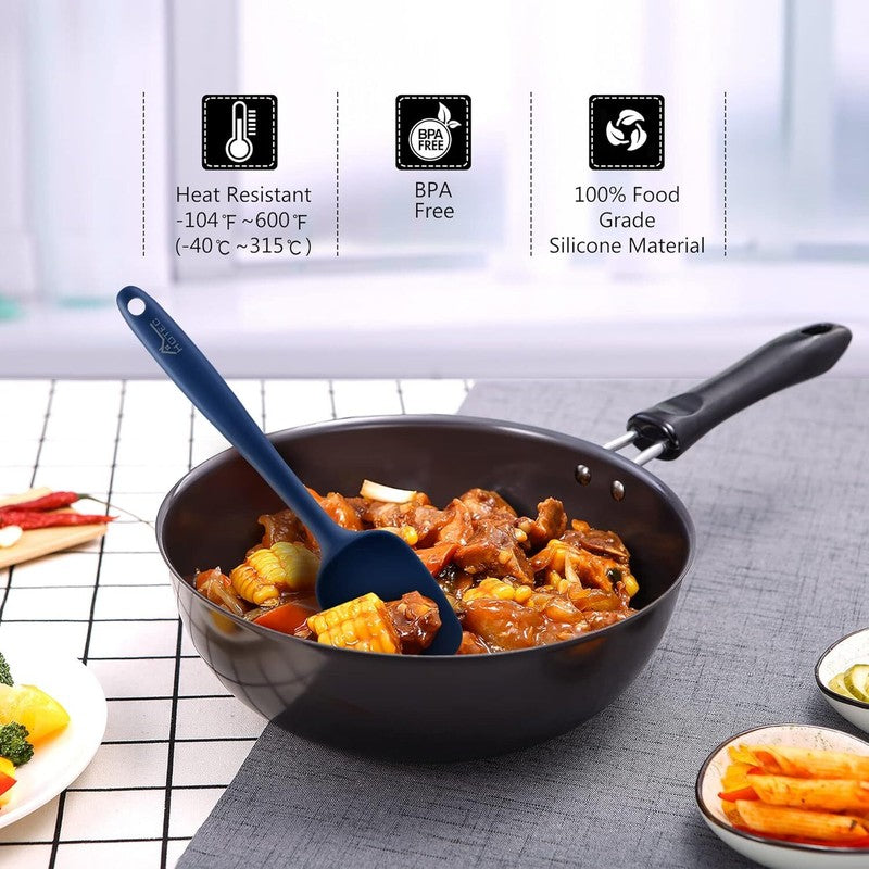 HOTEC Food Grade Silicone Rubber Spatula Set Kitchen Utensils for Baking, Cooking, and Mixing High Heat Resistant Non Stick Dishwasher Safe BPA-Free Classic Blue Set of 5: Home & Kitchen