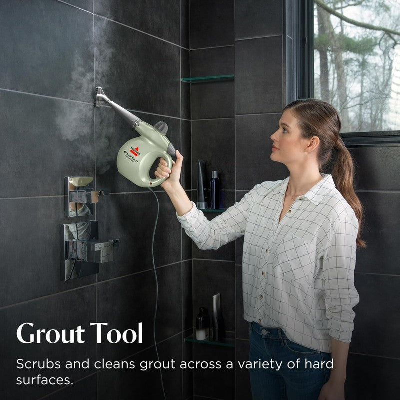 BISSELL Steam Shot OmniReach handheld portable steam cleaner for tile, grout, windows, bathrooms, kitchens, fabric steaming tool, includes 10 tools