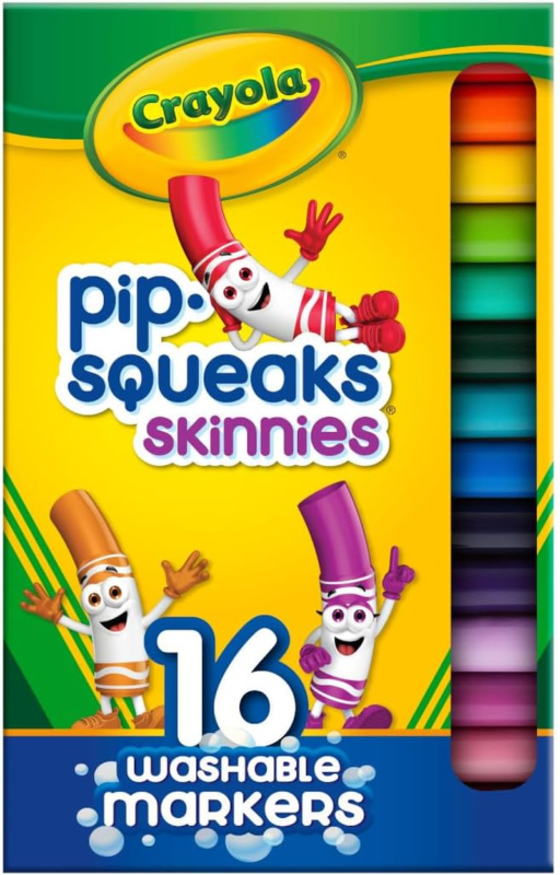 Crayola Pip Squeaks Skinnies Washable Marker Set (16ct), Mini Markers for Toddlers, Thin Coloring Markers for Kids, Toddler Easter Basket Essentials : Toys & Games