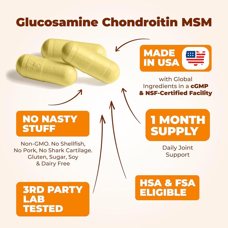 Glucosamine Chondroitin MSM and Turmeric Supplement - Joint Support Supplement for Women & Men with Boswellia & Glucosamine Sulfate 1500 mg. Used for Cartilage & Joint Health & Flexibility 90 Capsules : Health & Household