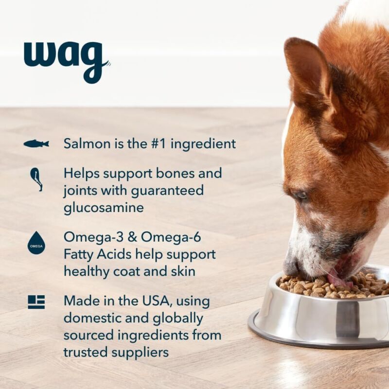 Wag Adult Premium Nutrition Dry Dog Food, Supports Stomach and Skin Health, Salmon and Brown Rice, 30 lb Bag : Pet Supplies