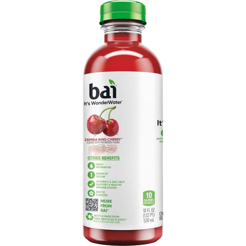 Bai Antioxidant Infused Water Beverage, Zambia Bing Cherry, with Vitamin C and No Artificial Sweeteners, 18 Fluid Ounce Bottle, 12 Pack : Grocery & Gourmet Food