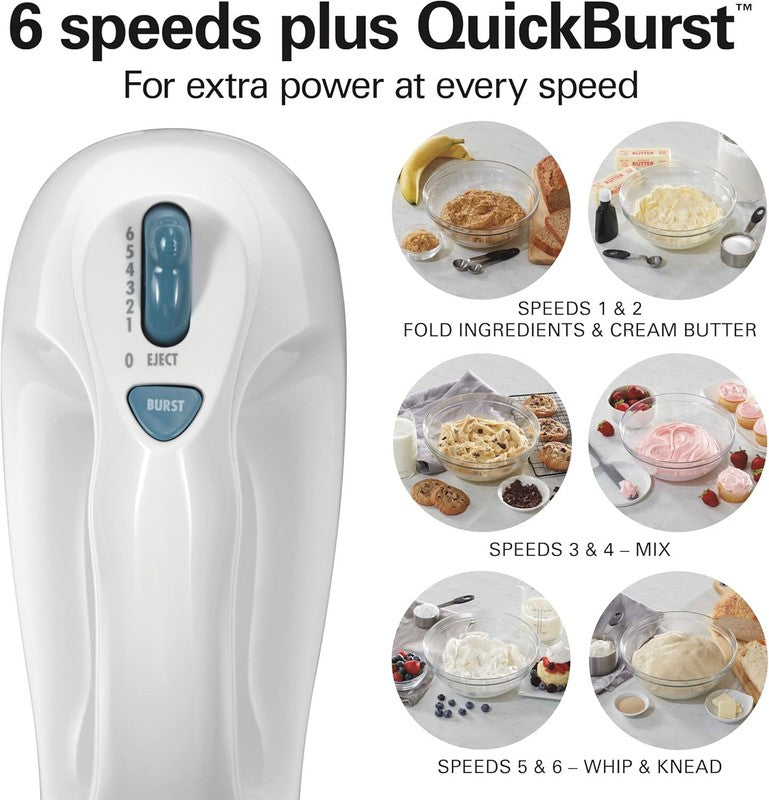 Hamilton Beach 6-Speed Electric Hand Mixer with Whisk, Traditional Beaters, Snap-On Storage Case, 250 Watts, White: Home & Kitchen