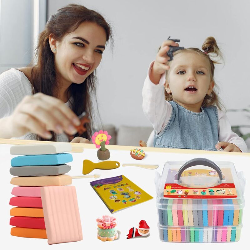 Polymer Clay 50 Colors, Modeling Clay for Kids DIY Starter Kits, Oven Baked Model Clay, Non-Sticky Molding Clay with Sculpting Tools, Gift for Children and Artists (50 Colors A) : Toys & Games